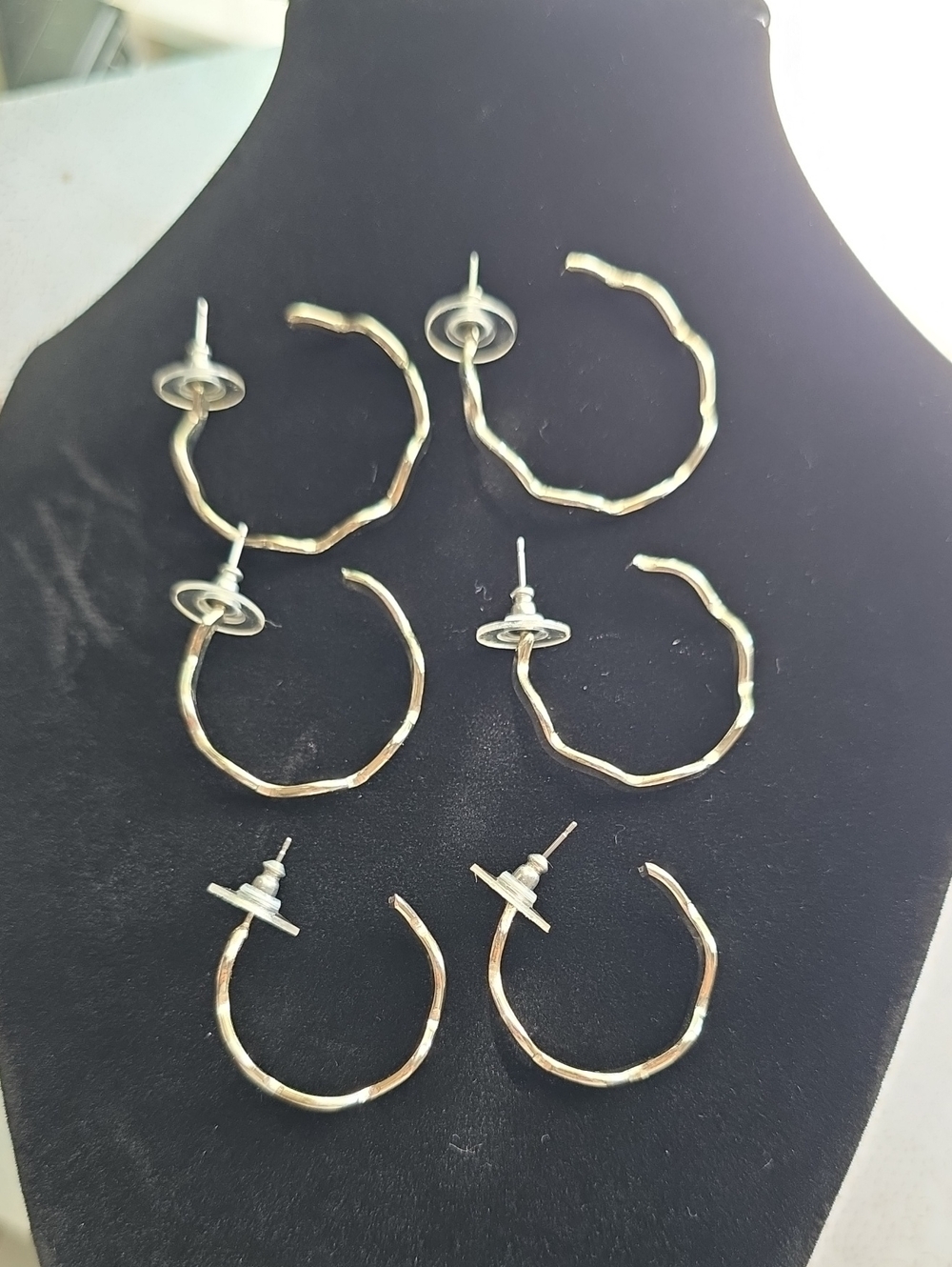 Silver-Tone Textured Hoop Earrings - Set of 3 Pairs
